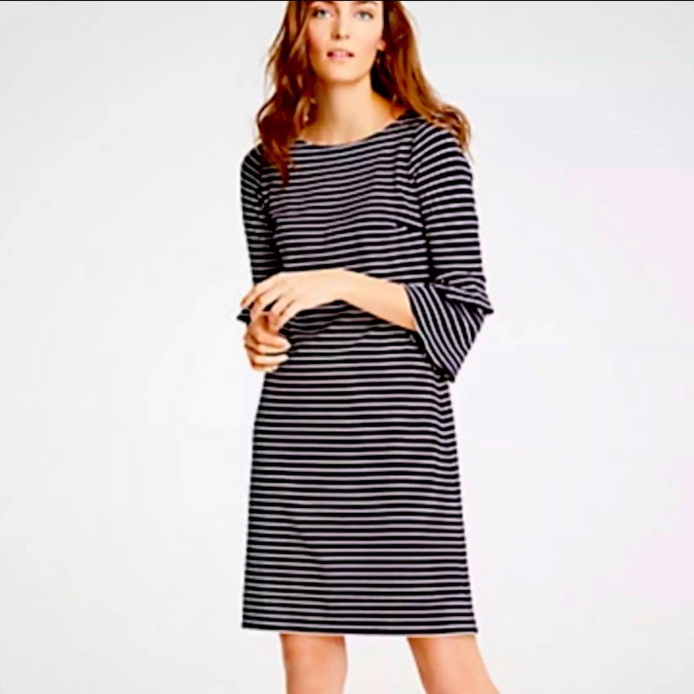 ANN TAYLOR DOUBLE BELL SLEEVE STRIPED DRESS